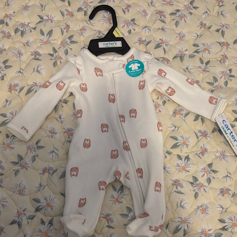 Carter's Cream and Pink Owl Print Footie